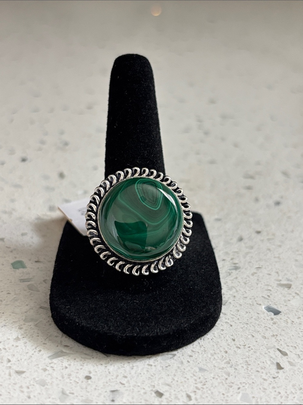 Sterling Silver Green malachite Cabochon Statement Ring
